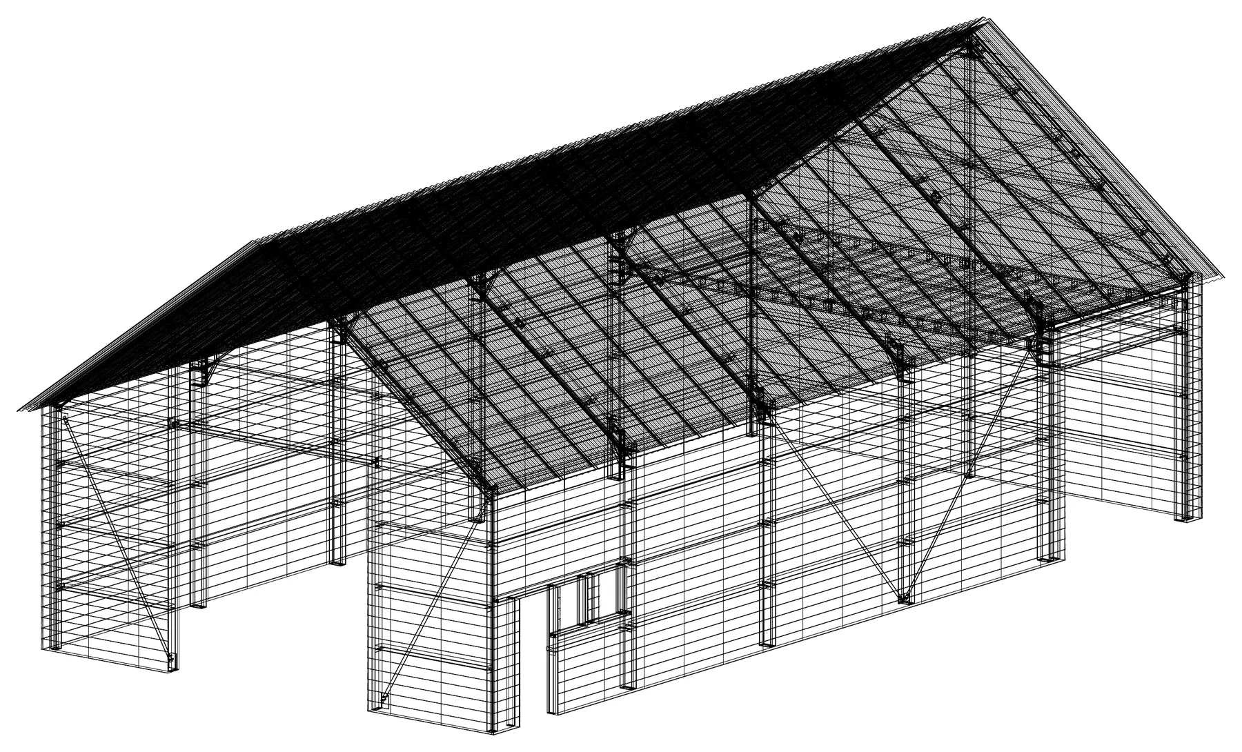 Model 3D konstrukcji nośnej obiektu w widoku przezroczystym